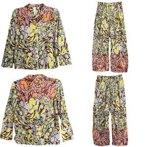 Alexandra Farmer PJ Pajama Set Long Sleeve Top Pants Floral Botanical Whimsical
